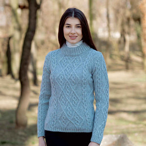 Women's Aran Cable Knit Sweater, Skylight