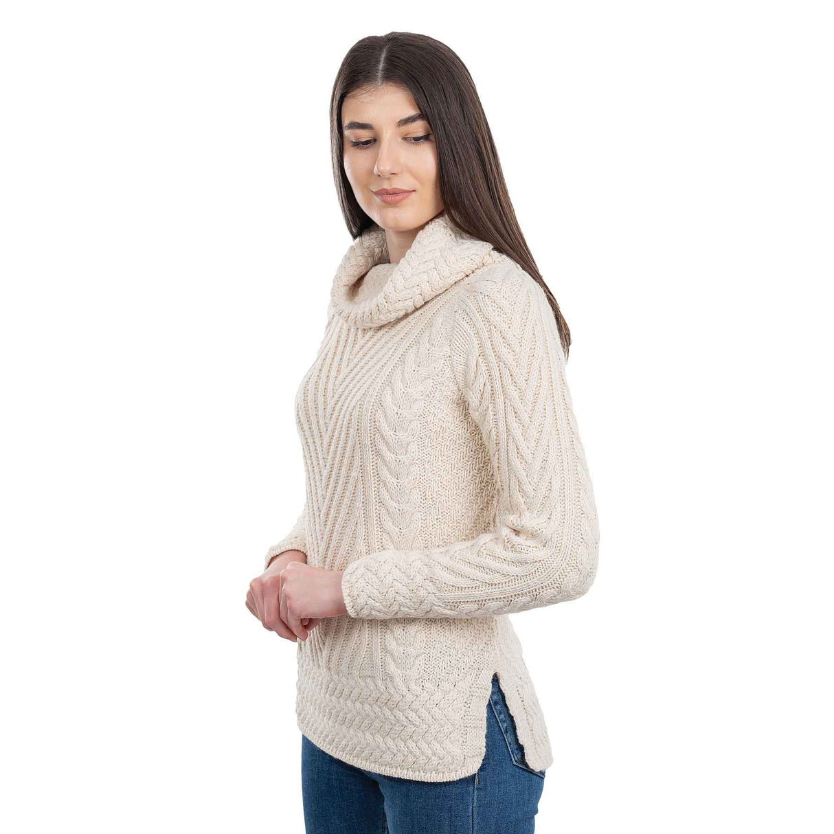 Women's Cowl Neck Sweater, Natural