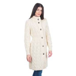 Women's Aran Cable Knit Signature Coat, Natural