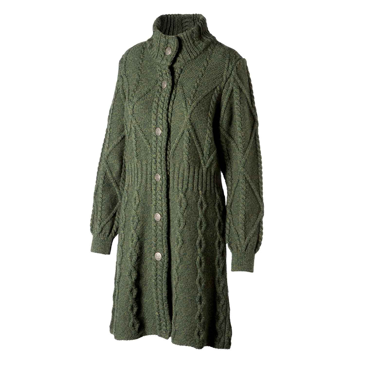 Women's Aran Cable Knit Signature Coat, Army Green