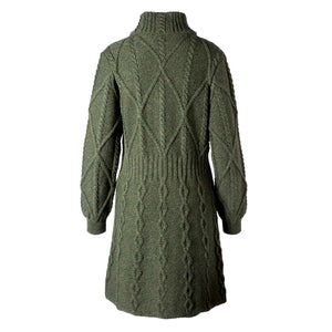 Women's Aran Cable Knit Signature Coat, Army Green