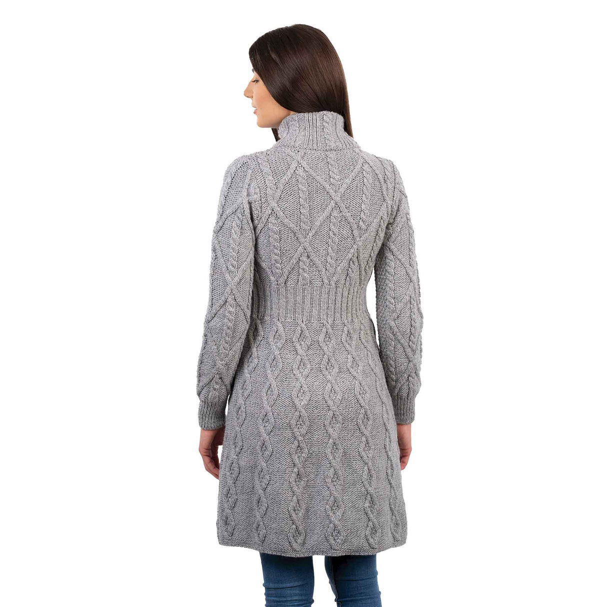 Women's Aran Cable Knit Signature Coat, Grey