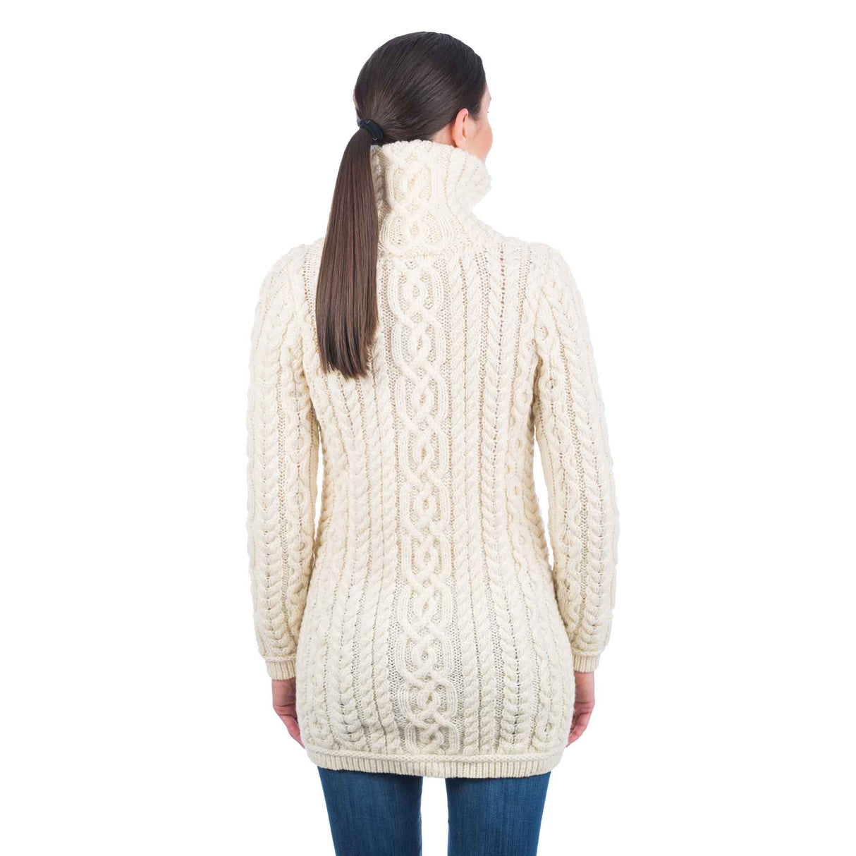 Women's Aran Knit Zip Cardigan, Natural