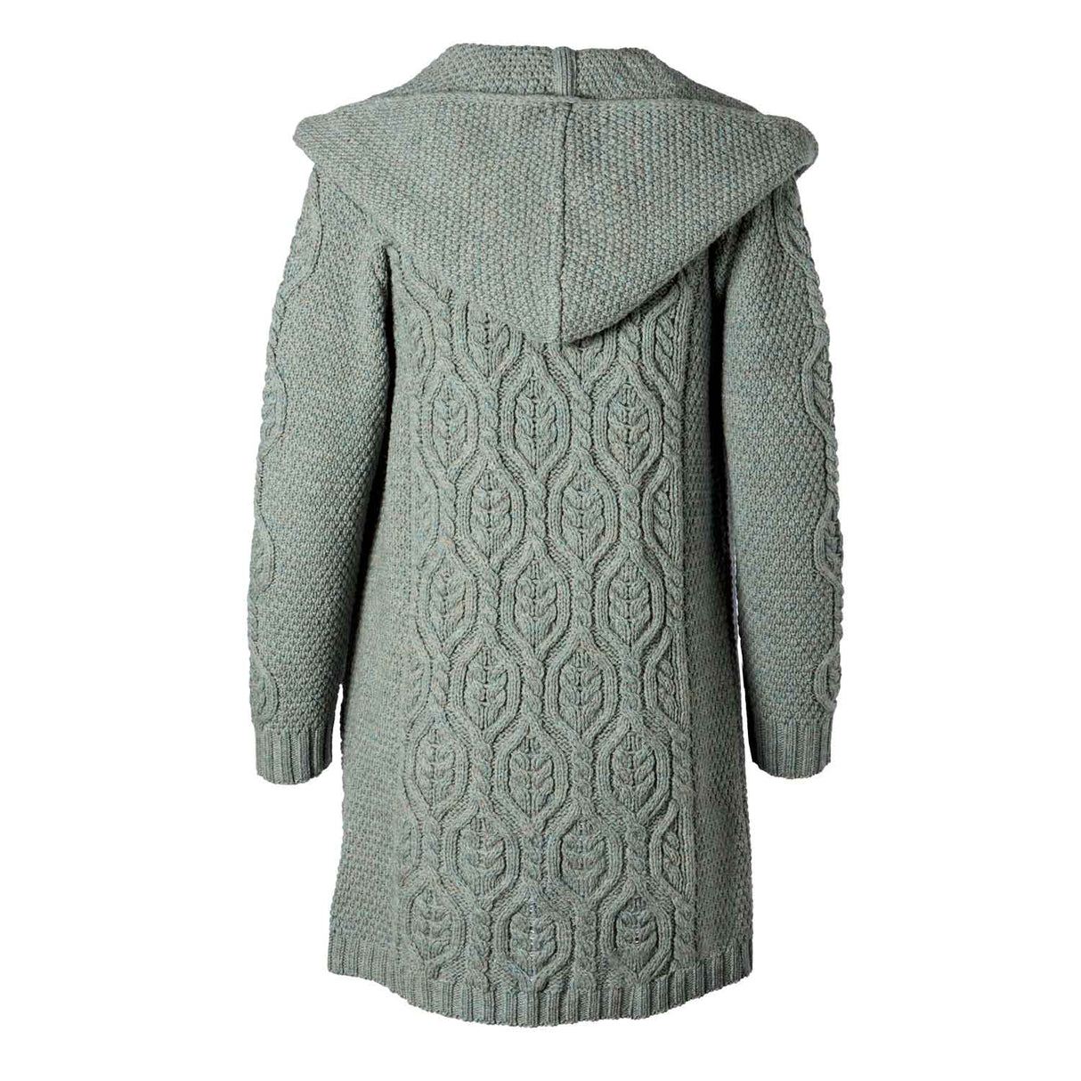 Women's Aran Knit Hooded Long Cardigan, Skylight