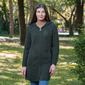 Women's Celtic Aran Knit Jacket, Army Green