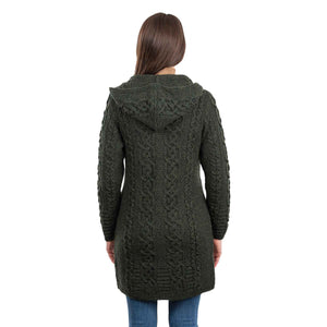 Women's Celtic Aran Knit Jacket, Army Green