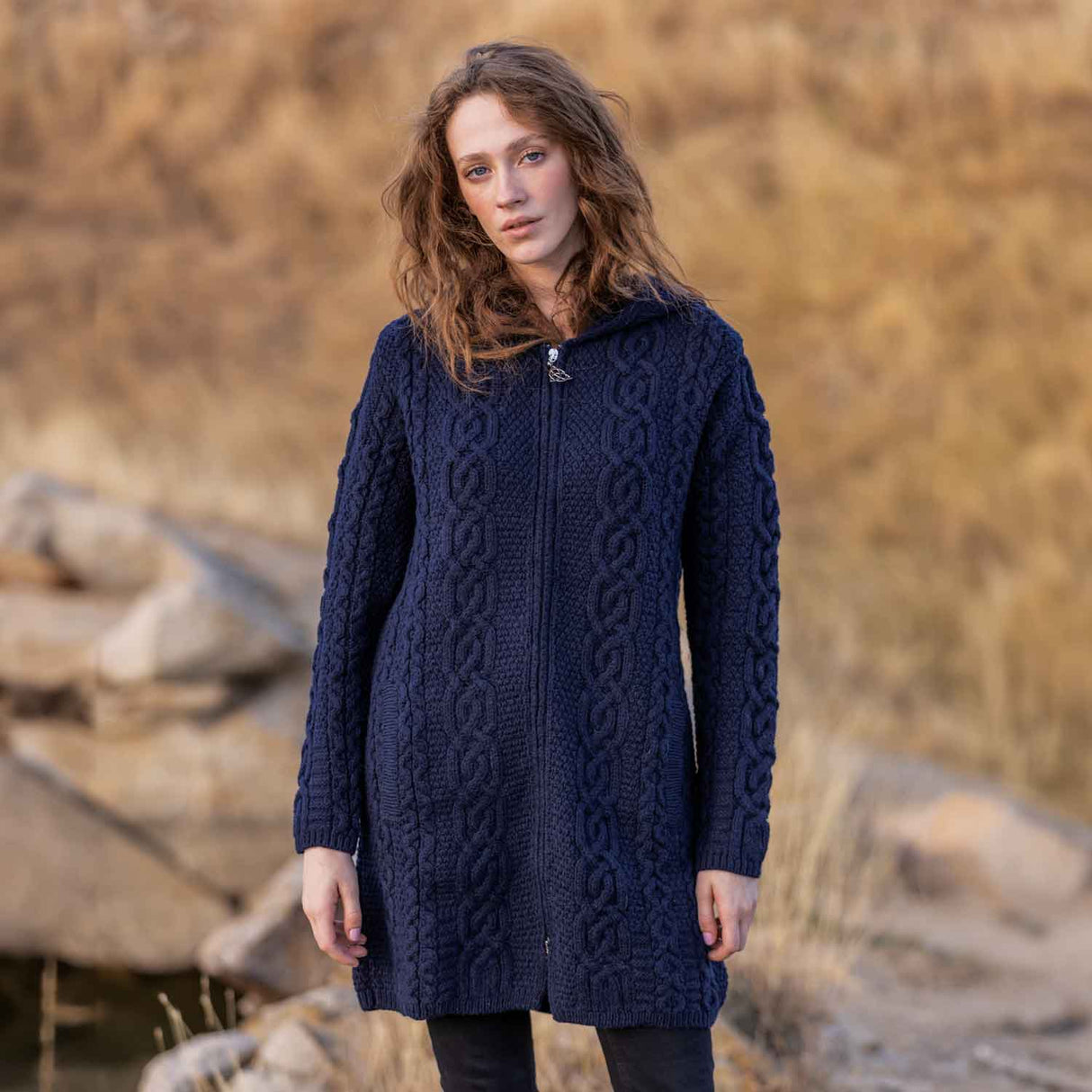 Women's Celtic Aran Knit Jacket, Navy