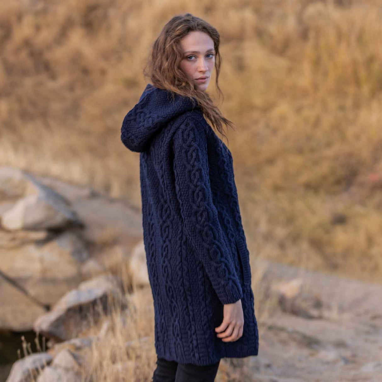 Women's Celtic Aran Knit Jacket, Navy