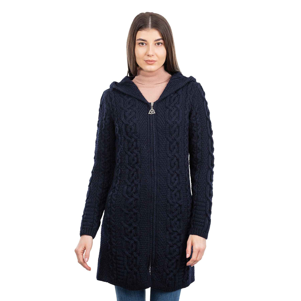 Women's Celtic Aran Knit Jacket, Navy