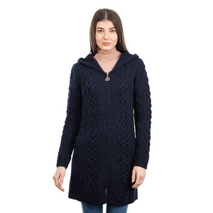 Women's Celtic Aran Knit Jacket, Navy