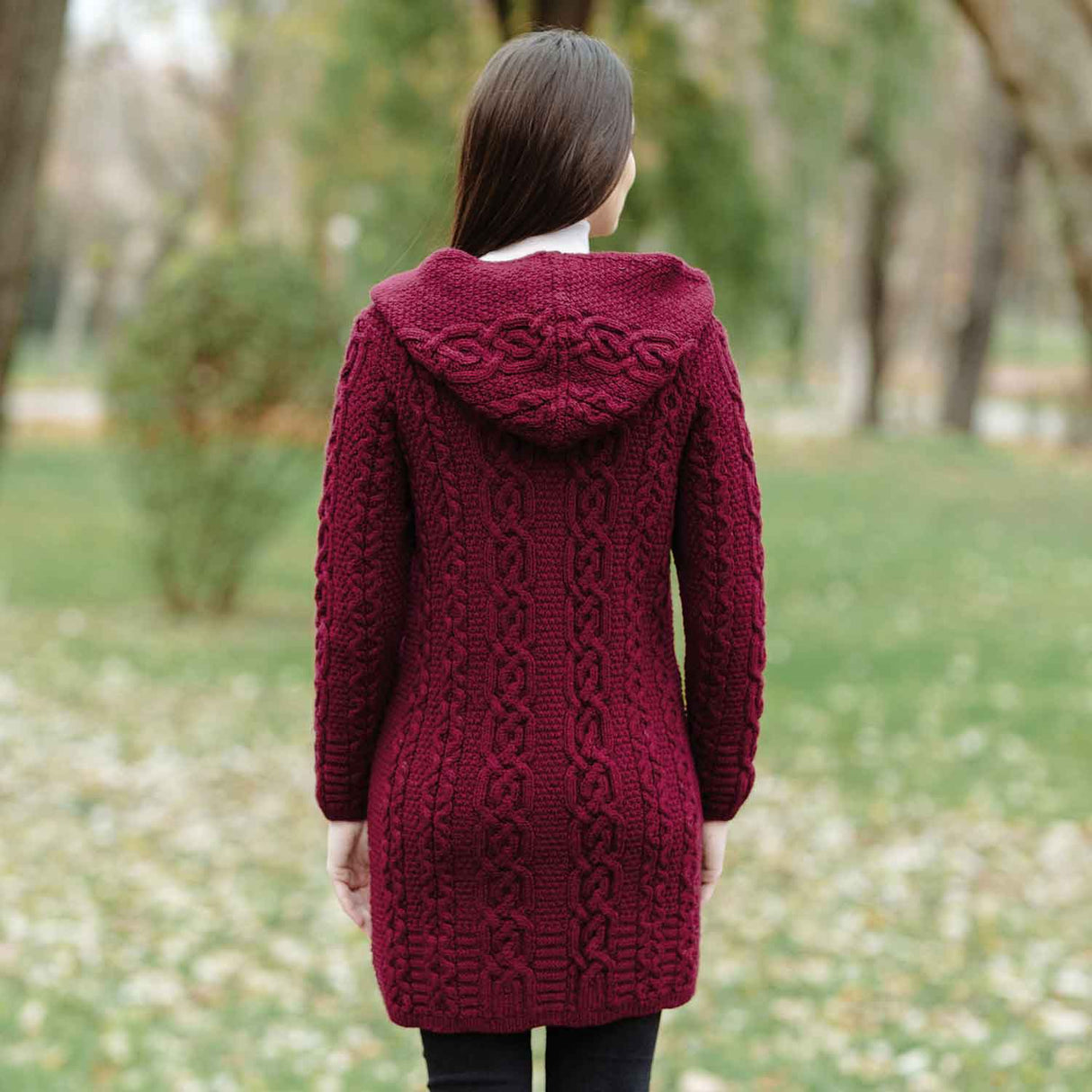 Women's Celtic Aran Knit Jacket, Wine