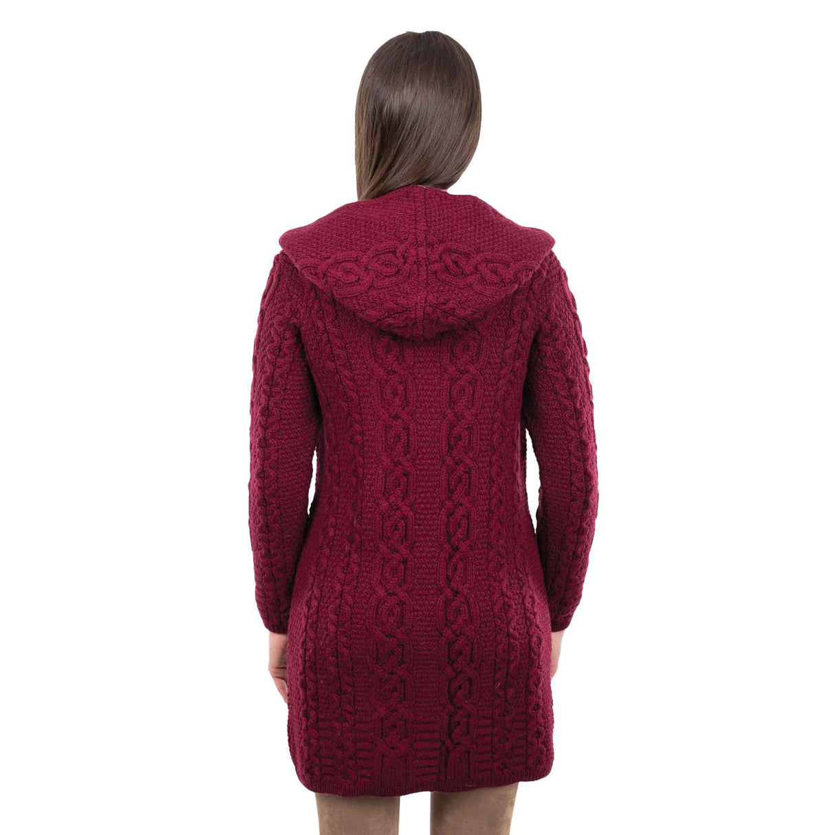 Women's Celtic Aran Knit Jacket, Wine