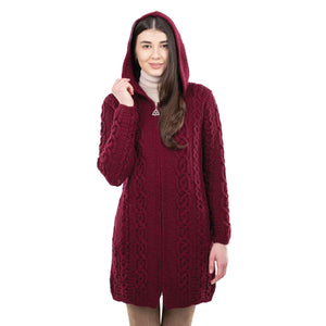 Women's Celtic Aran Knit Jacket, Wine