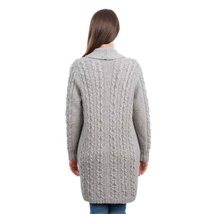 Women's Open Face Aran Knit Cardigan, Grey