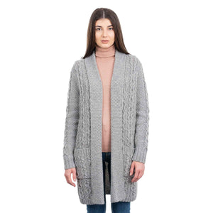 Women's Open Face Aran Knit Cardigan, Grey