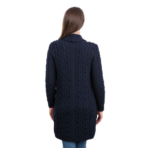 Women's Open Face Aran Knit Cardigan, Navy