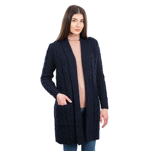 Women's Open Face Aran Knit Cardigan, Navy