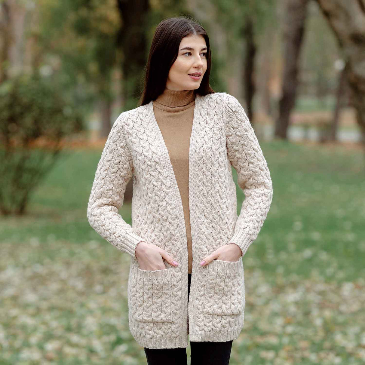 Women's Aran Knit Icon Cardigan Coat, Parsnip