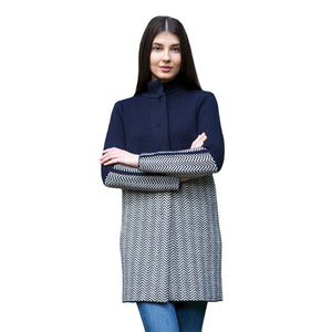 Women's Aran Knit Herringbone Coat, Navy