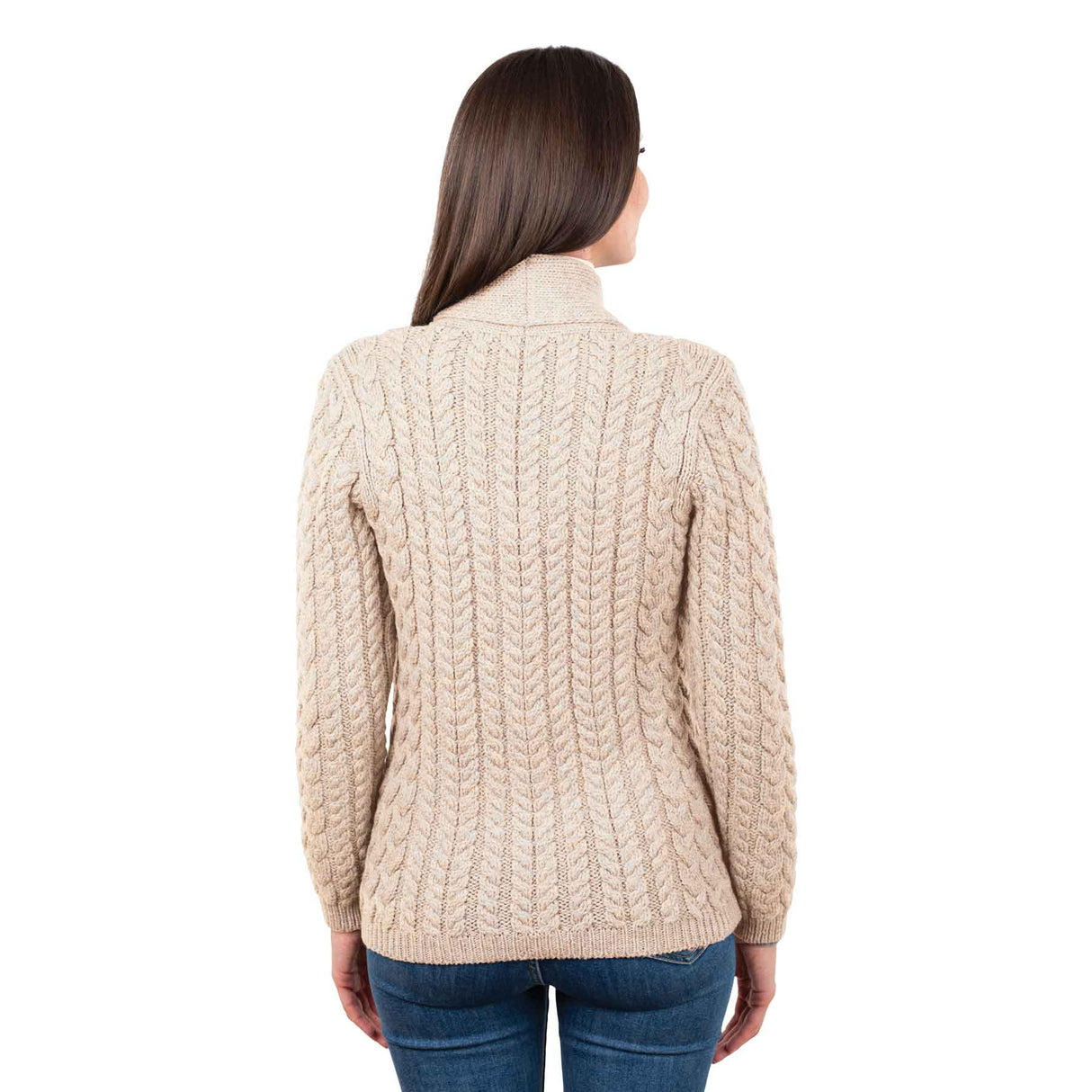 Women's Aran Knit Shawl Neck Cardigan, Parsnip