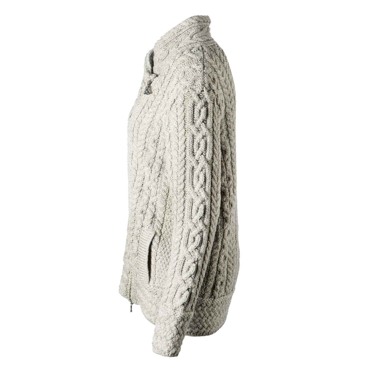 Women's Aran Knit Asymmetrical Zip Moto Coat, Grey