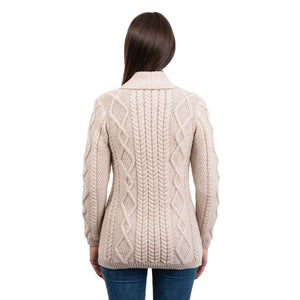 Women's Aran Knit Boyfriend Collar Cardigan, Parsnip