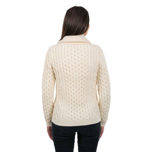 Women's Aran Knit Cable Bomber Jacket, Natural