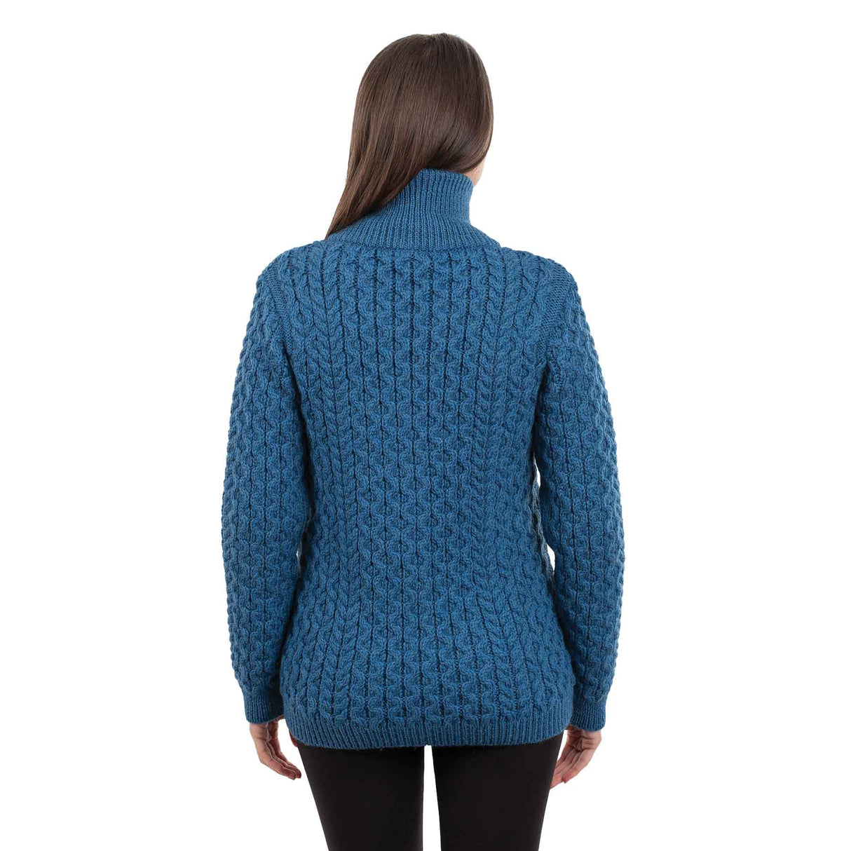 Women's Aran Knit Cable Bomber Jacket, Teal