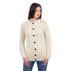 Women's Aran Knit Button Cardigan, Natural