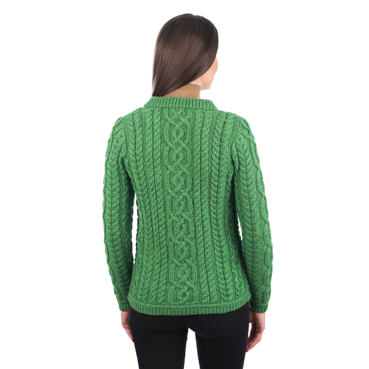 Women's Aran Knit Button Cardigan, Green