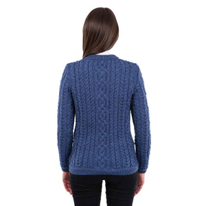 Women's Aran Knit Button Cardigan, Marl Blue