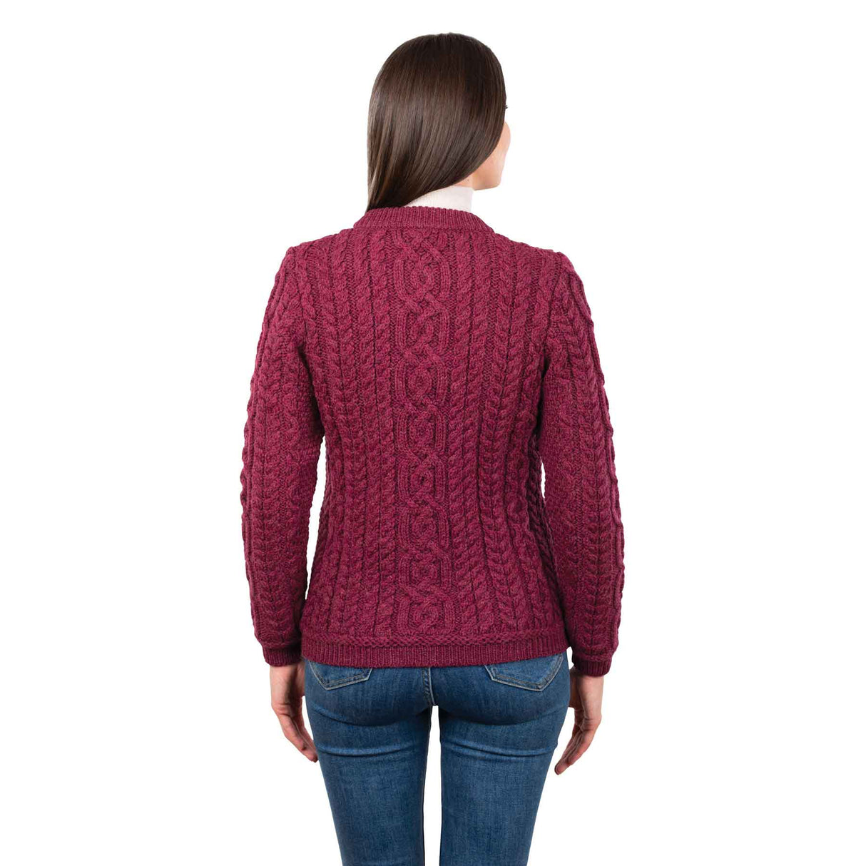 Women's Aran Knit Button Cardigan, Velvet Red