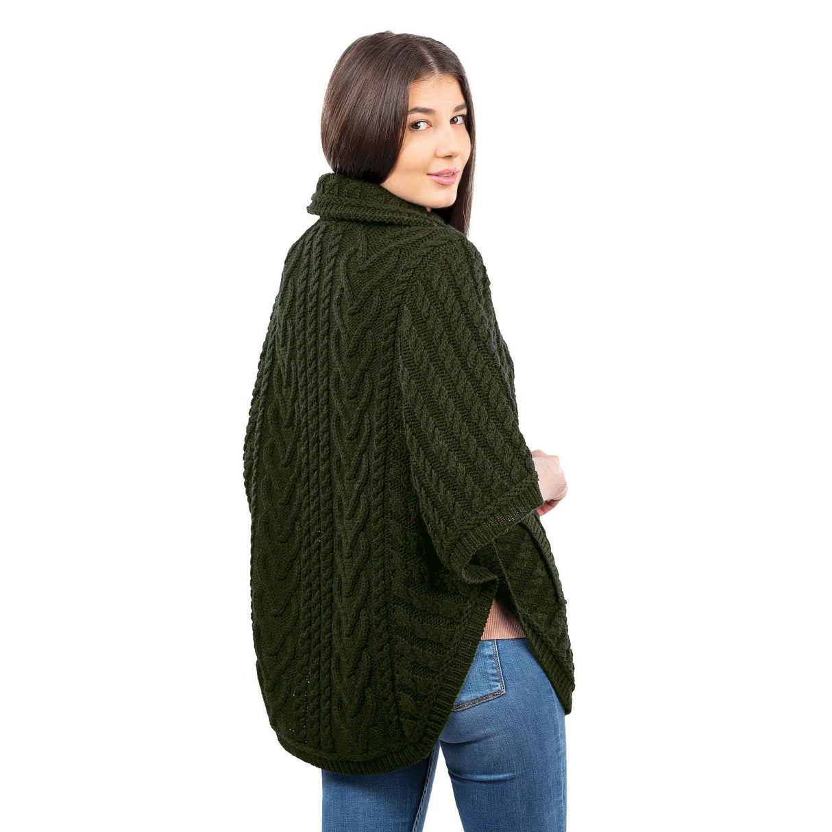 Women's Funnel Neck Poncho Jacket, Army Green