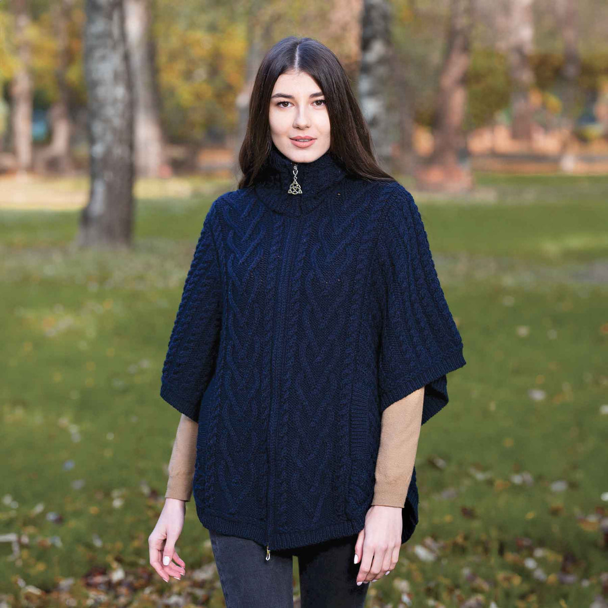 Women's Funnel Neck Poncho Jacket, Navy