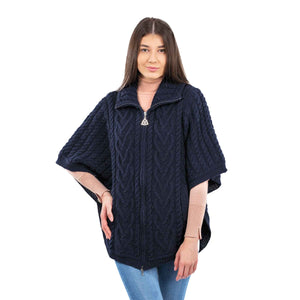 Women's Funnel Neck Poncho Jacket, Navy