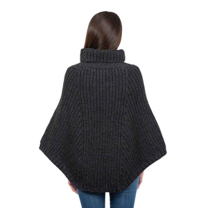 Women's Cable Knit Poncho, Charcoal