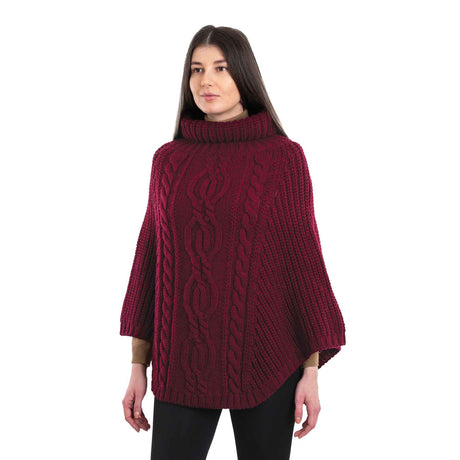 Women's Cable Knit Poncho, Wine