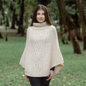 Women's Cable Knit Poncho, Parsnip