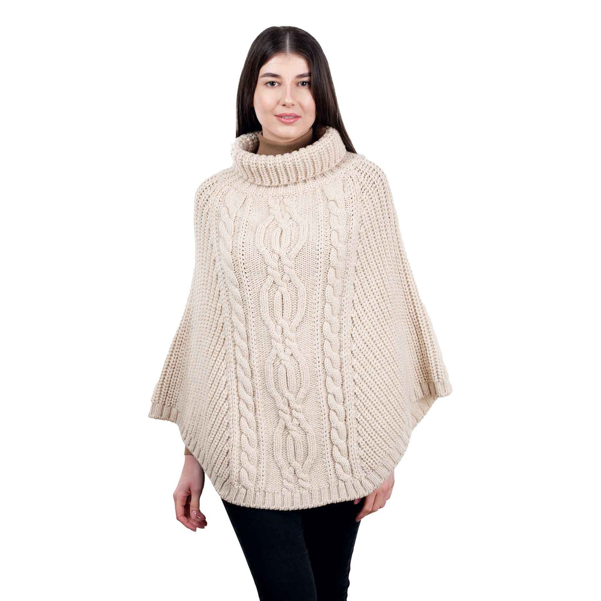 Women's Cable Knit Poncho, Parsnip