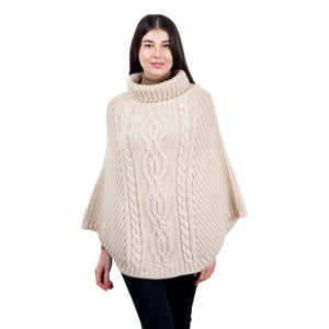 Women's Cable Knit Poncho, Parsnip