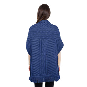 Women's Cable Pattern Pocket Shawl, Marl Blue