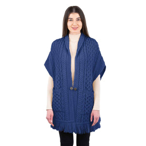 Women's Cable Pattern Pocket Shawl, Marl Blue