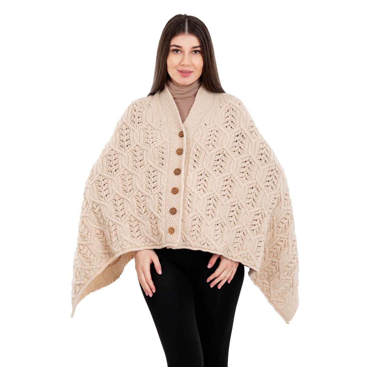 Women's Poncho with Buttons, Parsnip