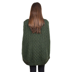 Women's Cowl Neck Button Poncho, Army Green