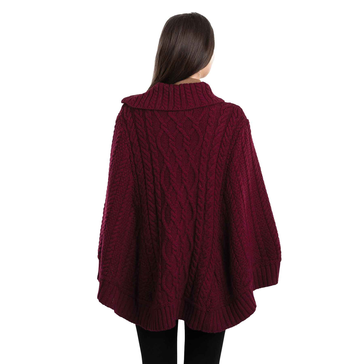 Women's Cowl Neck Zipper Poncho, Wine