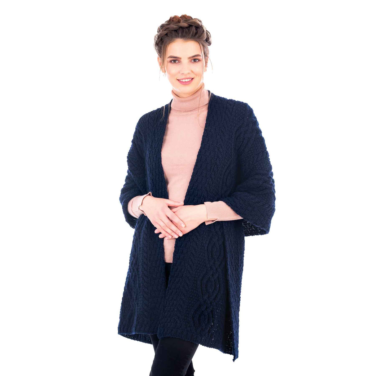 Women's Classic Cable Wool Wrap, Navy