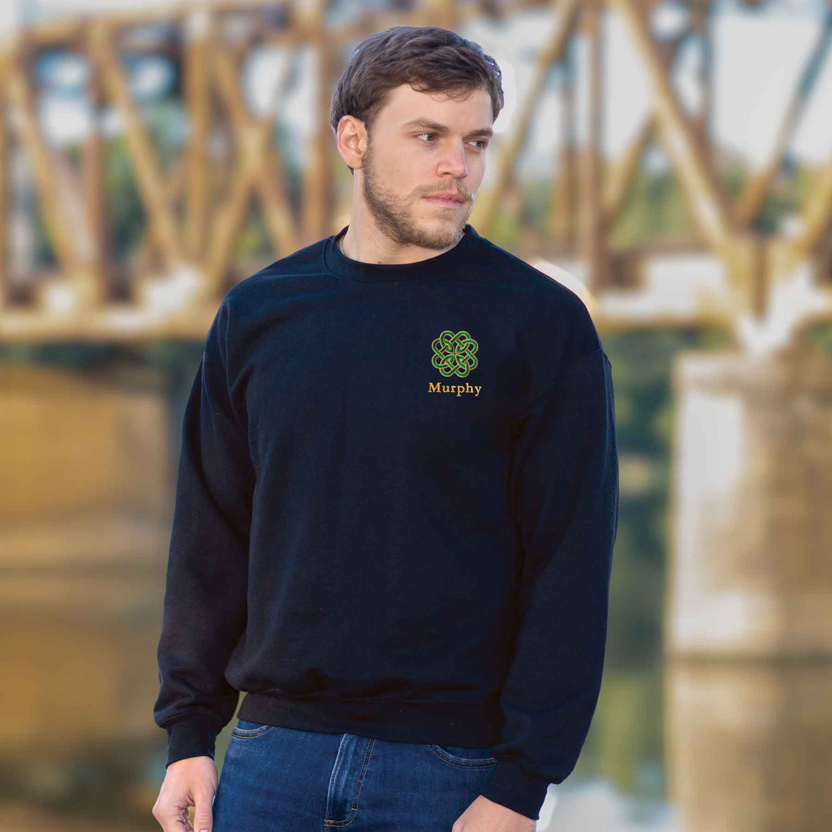 Celtic Clover Knot Embroidered Personalized Sweatshirt- Black