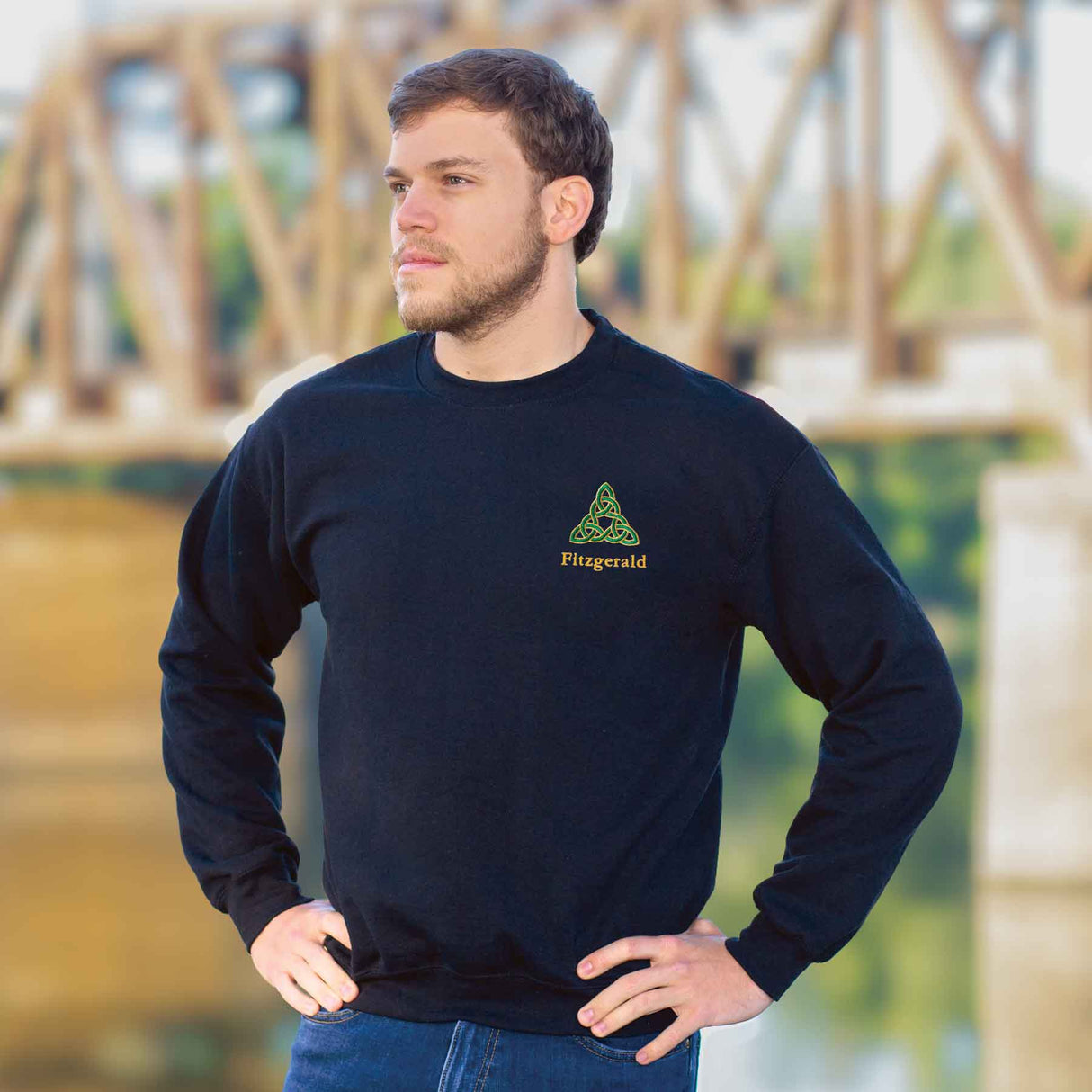 Celtic Triangle Knot Embroidered Personalized Sweatshirt- Black