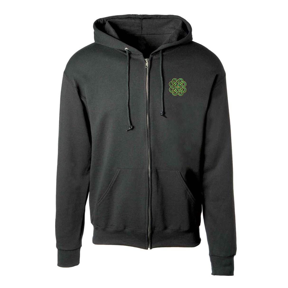 Celtic Clover Knot Embroidered Personalized Full Zip Hoodie- Black