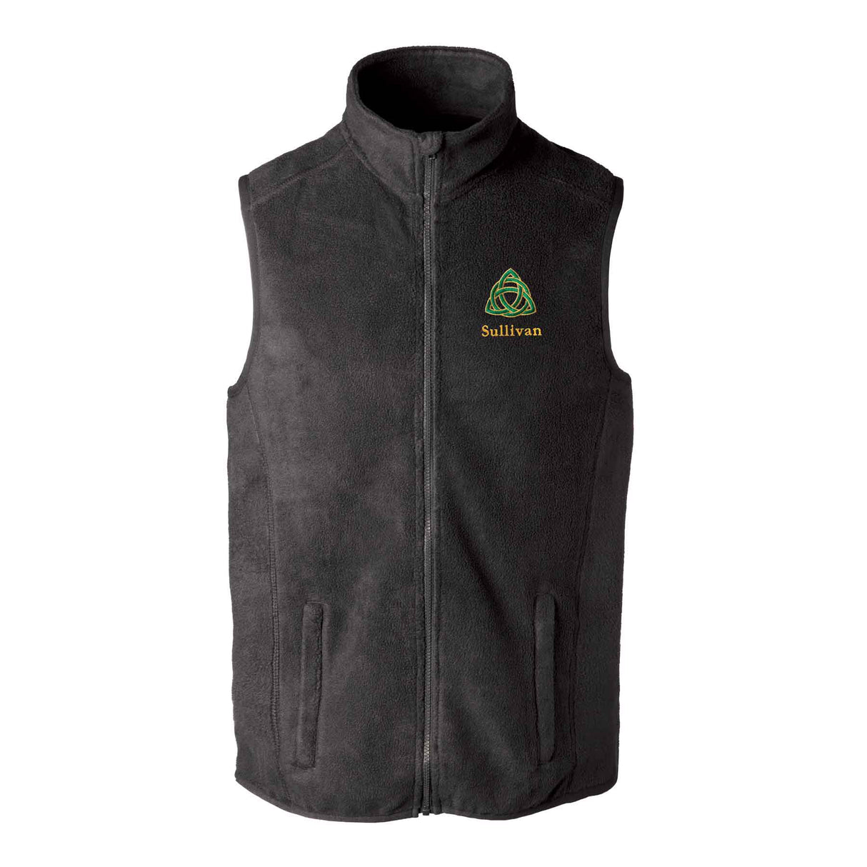 Celtic Trinity Knot Embroidered Personalized Fleece Vest- Black